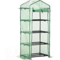 Outsunny Mini Greenhouse 4 Tier, Portable with Steel Frame, PE Cover, Roll-up Door, 70 x 50 x 160 cm, Green Aosom UK