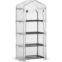 Outsunny 4 Tier Mini Greenhouse, Portable Green House with Steel Frame, PE Cover, Roll-up Door, 70 x 50 x 160 cm, White Aosom UK