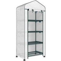 Outsunny 4 Tier Mini Portable Greenhouse Compact Plant Grow Shed Metal Frame PE Cover with Lockable Rolling Wheels , White