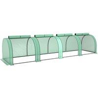 Outsunny Mini Greenhouse, Small Polytunnel Green House with Zipped Doors, Steel Frame for Garden, 395 x 100 x 80cm, Green