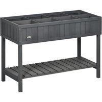 Outsunny Fir Wood Raised Rectangular 8 Compartment Plant Stand Dark Grey