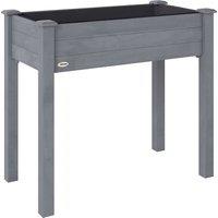 Outsunny Raised Bed for Garden, Wooden Elevated Planter Box with Bed Liner, for Flower Vegetable Herb, Dark Grey