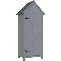 Outsunny Wooden Garden Storage Shed with 3 Shelves, Outdoor Tool Storage Cabinet with Tilt Roof and Lockable Door, 77.5 x 54.2 x 179.5 cm, Grey