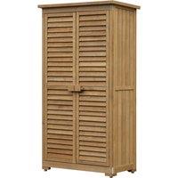 Outsunny Wooden Garden Storage Shed, Compact Utility Sentry Unit, 3-Tier Shelves Tool Cabinet Organizer with Asphalt Roof and Shutter Design