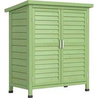 Outsunny Garden Shed Wooden Garden Storage Shed 2 Door Unit Solid Fir Wood Garage Tool Organisation Cabinet, 87L x 46.5W x 96.5Hcm, Green