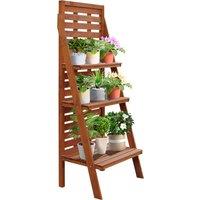 Outsunny Solid Wood Three-Tier Plant Rack Outdoor Organiser Unit Flower Herb Stand Ladder Design Storage Holder