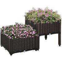 Outsunny Set of 2 Garden Raised Bed Elevated Patio Flower Plant Planter Box PP Vegetables Planting Container, Brown Aosom UK