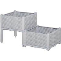 Outsunny 40cm x 40cm x 44cm Set of 2 Garden Raised Bed Elevated Patio Flower Plant Planter Box PP Vegetables Planting Container, Grey Aosom UK