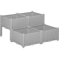 Outsunny Set of 4 Garden Raised Bed Elevated Patio Flower Plant Planter Box PP Vegetables Planting Container, Grey Aosom UK