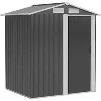 Outsunny 5 x 4ft Metal Garden Shed Storage, Tool Storage Shed with Floor Foundation, Sliding Door and Sloped Roof for Garden, Grey Aosom UK
