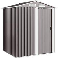 Outsunny Garden Metal Tool Storage Shed with Sliding Door, Sloped Roof and Foundation Kit, 152 x 132 x 188cm, Grey