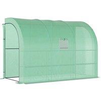 Outsunny Walk-In Lean to Wall Greenhouse with Windows and Doors 2 Tiers 6 Wired Shelves 300L x 150W x 215Hcm Green Aosom UK