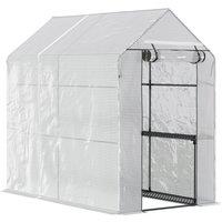 Outsunny Walk in Garden Greenhouse with Shelves Polytunnel Steeple Grow House 186L x 120W 190Hcm White Aosom UK