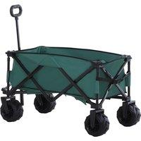 Outsunny Folding Cargo Wagon Trailer, Outdoor Pull Along Cart for Beach Garden with Telescopic Handle, Anti-Slip Wheel, Green Aosom UK