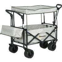 Outsunny Folding Trolley Cart Storage Wagon Beach Trailer 4 Wheels with Handle Overhead Canopy Cart Push Pull for Camping, Grey