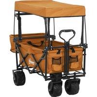 Outsunny Folding Trolley Cart Storage Wagon Beach Trailer 4 Wheels with Handle Overhead Canopy Cart Push Pull For Shopping Camping, Orange