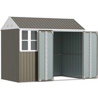 Outsunny 8 x 6 ft Galvanised Garden Shed, Outsoor Metal Storage Shed with Double Doors Window Air Vents for Patio, Lawn, Grey Aosom UK