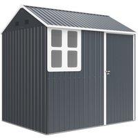 Outsunny 7 x 6ft Outdoor Storage Shed, Heavy-Duty Galvanised Shed with Lockable Door and Windows for Tools, Dark Grey Aosom UK