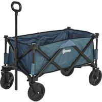 Outsunny Folding Wagon Cart, Pull Along Trolley for Beach and Garden Use, with Telescopic Handle, Blue Aosom UK