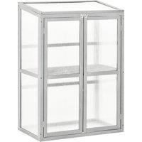 Outsunny Wooden Cold Frame Greenhouse Garden Polycarbonate Grow House w/ Adjustable Shelf, Double Do