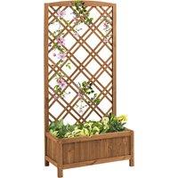 Outsunny Garden Planter with Trellis, Wooden Raised Bed for Garden with Lattice Trellis for Vegetables, Herbs and Flowers, Brown