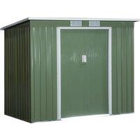 Outsunny Pend Garden Storage Shed w/ Foundation Double Door Ventilation Window Sloped Roof Equipment Tool Storage 213 x 130 x 173 cm Aosom UK