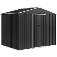 Outsunny 8 x 6ft Galvanised Steel Shed, with Double Door - Dark Grey
