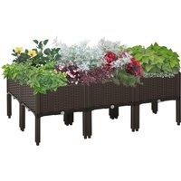 Outsunny Set of 6 Raised Planter Box for Patios, Decks & Condos, Thick Plastic, 40L x 40W x 44H cm, Brown Aosom UK