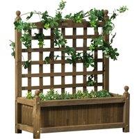 Outsunny Raised Flower Beds Wooden Planter w/ a Trellis and Garden Planter at Home, Corner, Garden, Balcony, 64W x 28D x 75Hcm, Brown Aosom UK