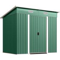 Outsunny 7 x 4ft Outdoor Storage Shed with Foundation Kit, Lean to Metal Garden Shed for Log, Rubbish Bin, Tool, Bike, Green