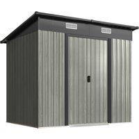 Outsunny 7 x 4ft Outdoor Storage Shed with Foundation Kit, Lean to Metal Garden Shed for Log, Rubbish Bin, Tool, Bike, Light Grey