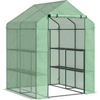 Outsunny Lean-to Greenhouse with Shelving: Removable Cover Steeple Polytunnel for Nurturing Plants, 143x138x190cm, Verdant Aosom UK