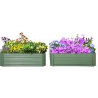 Outsunny Set of 2 291L Raised Garden Bed, Elevated Galvanised Planter Box for Flowers, Herbs, 100x100x30cm, Green