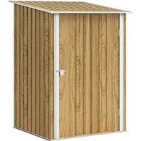Outsunny 3.3 x 3.4ft Lean To Steel Garden Shed with Locking Door - Light Brown Wood Effect/White