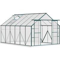 Outsunny Aluminium Greenhouse Polycarbonate Walk-in Garden Greenhouse Kit with Adjustable Roof Vent, Rain Gutter and Foundation, 8 x 12ft, Clear