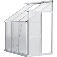 Outsunny Walk-In Greenhouse Lean to Wall Polycarbonate Garden Greenhouse with Adjustable Roof Vent, Rain Gutter and Sliding Door, 6 x 4 ft