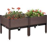 Outsunny 50cm x 50cm x 46.5cm Set of 2 Garden Raised Bed, Elevated Planter Box, Flower Vegetables Planting Container, Self-Watering Design Aosom UK