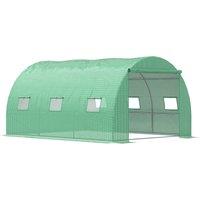 Outsunny Walk-In Polytunnel Greenhouse, Outdoor Garden Greenhouse with PE Cover, Zippered Roll Up Door and 6 Windows, 4 x 3 x 2 m, Green Aosom UK