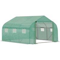 Outsunny Walk-in Greenhouse, Outdoor Greenhouse with PE Cover, Zippered Roll Up Door and 6 Windows, 3.5 x 3 x 2m, Green Aosom UK