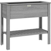 Outsunny Wooden Raised Garden Bed, Elevated Planter Box with Storage Shelf and Drainage Holes, Raised Planter with Legs, Grey