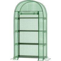 Outsunny Compact Mini Greenhouse Outdoor with Storage Shelf and Roll-Up Zippered Door, 80x49x160cm - Green Aosom UK