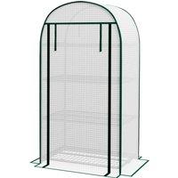 Outsunny 80 x 49 x 160cm Mini Greenhouse, Portable Garden Plant Green House w/ Storage Shelf, Roll-Up Zippered Door, Metal Frame Aosom UK
