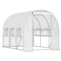 Outsunny 3 x 2 x 2m Walk-in Tunnel Greenhouse, Polytunnel Tent with PE Cover, Zippered Roll Up Door and 6 Mesh Windows, White