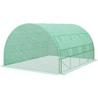 Outsunny Polytunnel Greenhouse Walk-in Grow House Tent with Roll-up Sidewalls, Zipped Door and 8 Windows, 4x3x2m Green Aosom UK