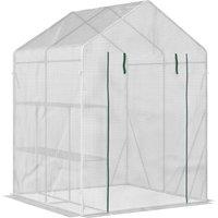 Outsunny Walk-In Greenhouse Portable Gardening Plant Grow House with 2 Tier Shelf, Roll-Up Zippered 