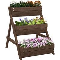 Outsunny 3 Tier Raised Garden Bed Wooden Elevated Planter Box Kit, 66L for Flower, Vegetable, Herb, 65x75x78cm, Tan