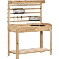Outsunny Garden Potting Bench, Workstation with Metal Sieve, Removable Sink, Hooks, Baskets, for Pat