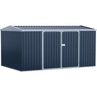 Outsunny 14 x 8 ft Lockable Garden Shed Large Patio Roofed Tool Metal Storage Building Foundation Sheds Box Outdoor Furniture, Grey