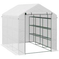 Outsunny Walking Greenhouse with 4 Tier 24 Shelves, Portable Poly Tunnel with Roll-up Zipped Door, 2.5 x 1.8 x 2 m, White Aosom UK