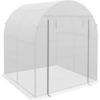 Outsunny Walk in Polytunnel Greenhouse, Green House for Garden with Roll-up Window and Door, 1.8 x 1.8 x 2 m, White Aosom UK